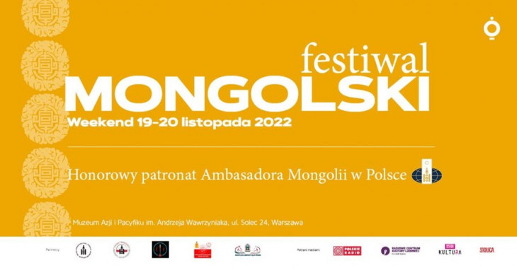 Na pomarańczowym tle informacje o festiwalu mongolskim.