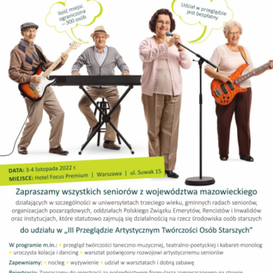 Plakat informujący o Przeglądzie Twórczości Artystycznej Seniorów