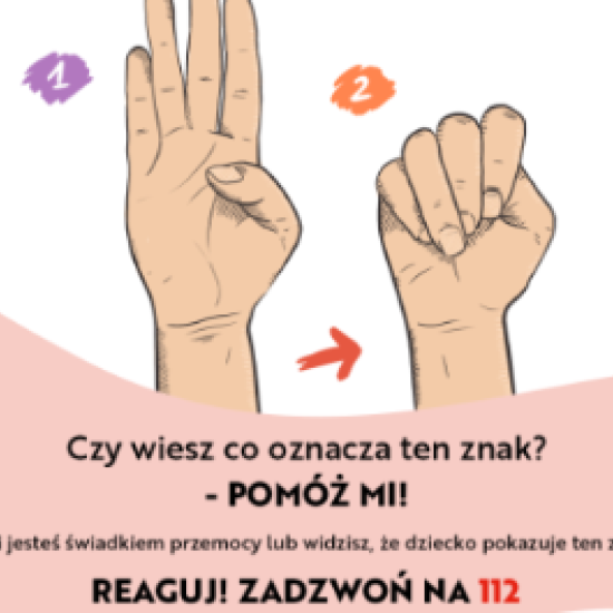 Międzynarodowy znak  zamykanej dłoni „Pomóż mi”. 